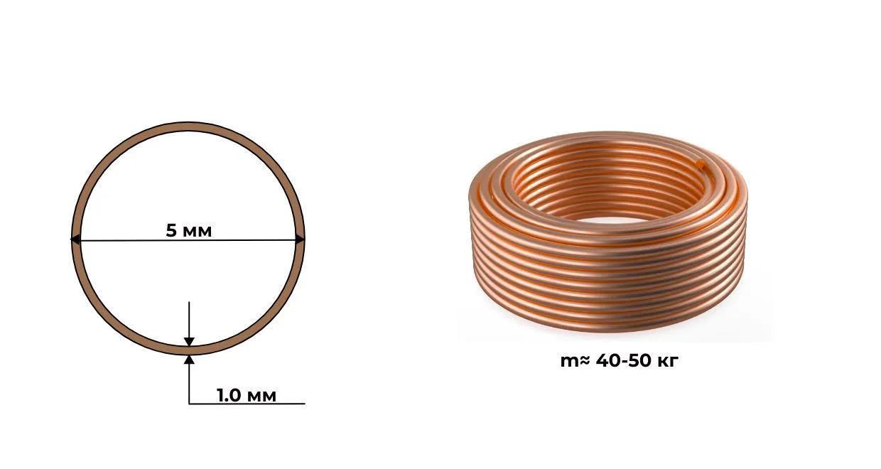 Труба медная 5х1 марка М1 мягкая ГОСТ 617 2006 бухта 