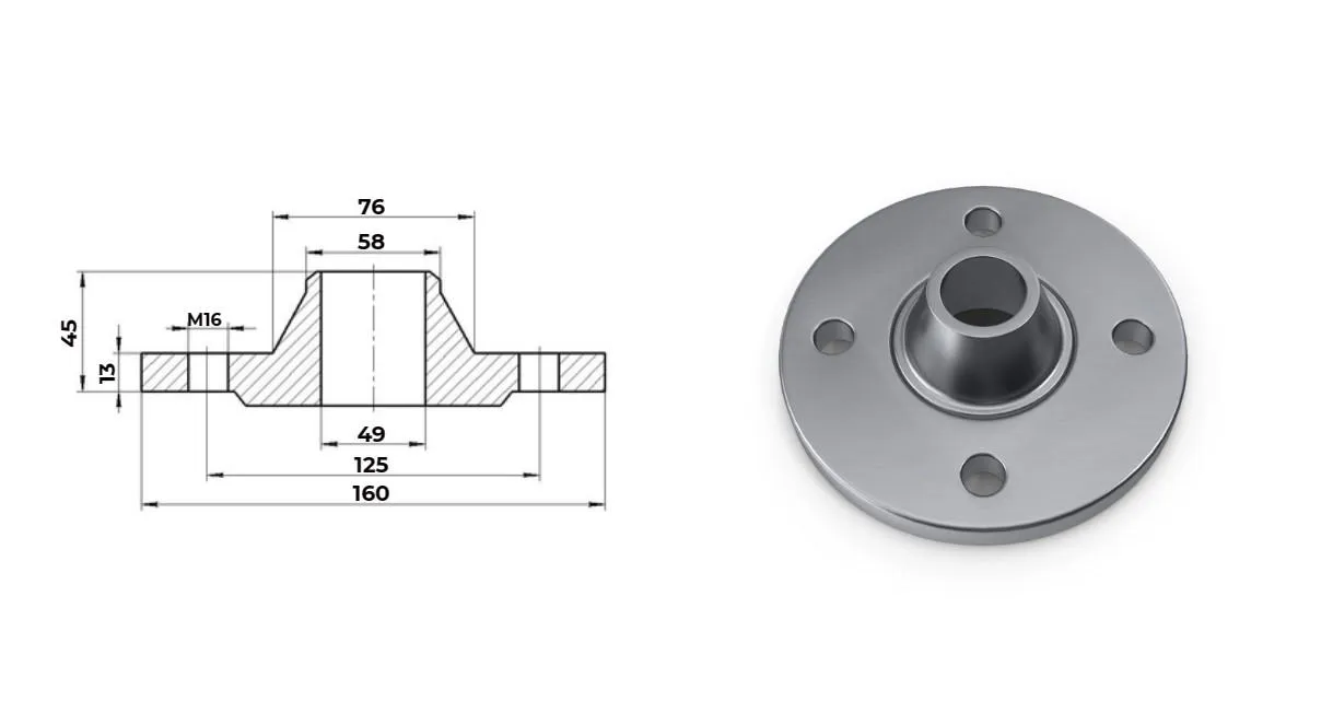 Фланец нержавеющий воротниковый Ду 50 Ру 16 тип 11 ГОСТ 33259-15 AISI 321 (12Х18Н10Т) 