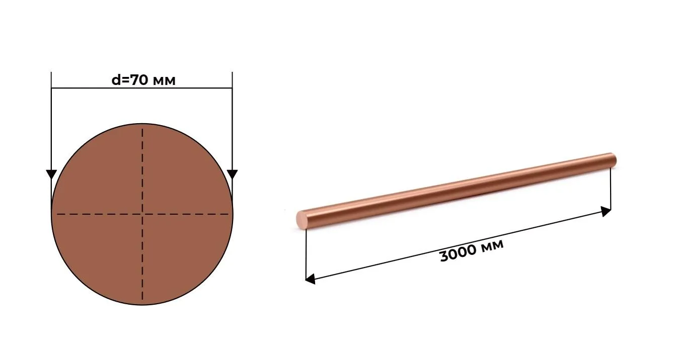 Медный круг пруток М1 70 мм ГОСТ 1535 прессованный 