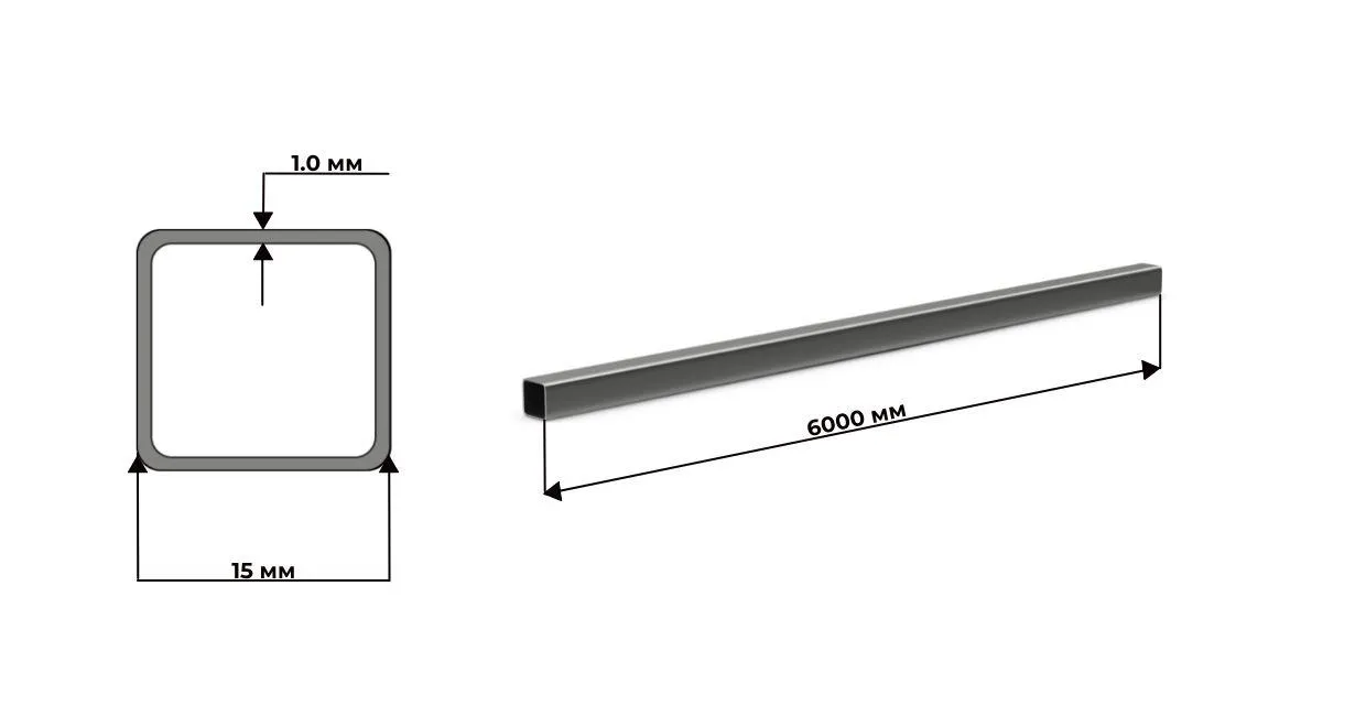 труба нержавеющая квадратная 15x1 AISI 430 (08Х17) шлифованная 