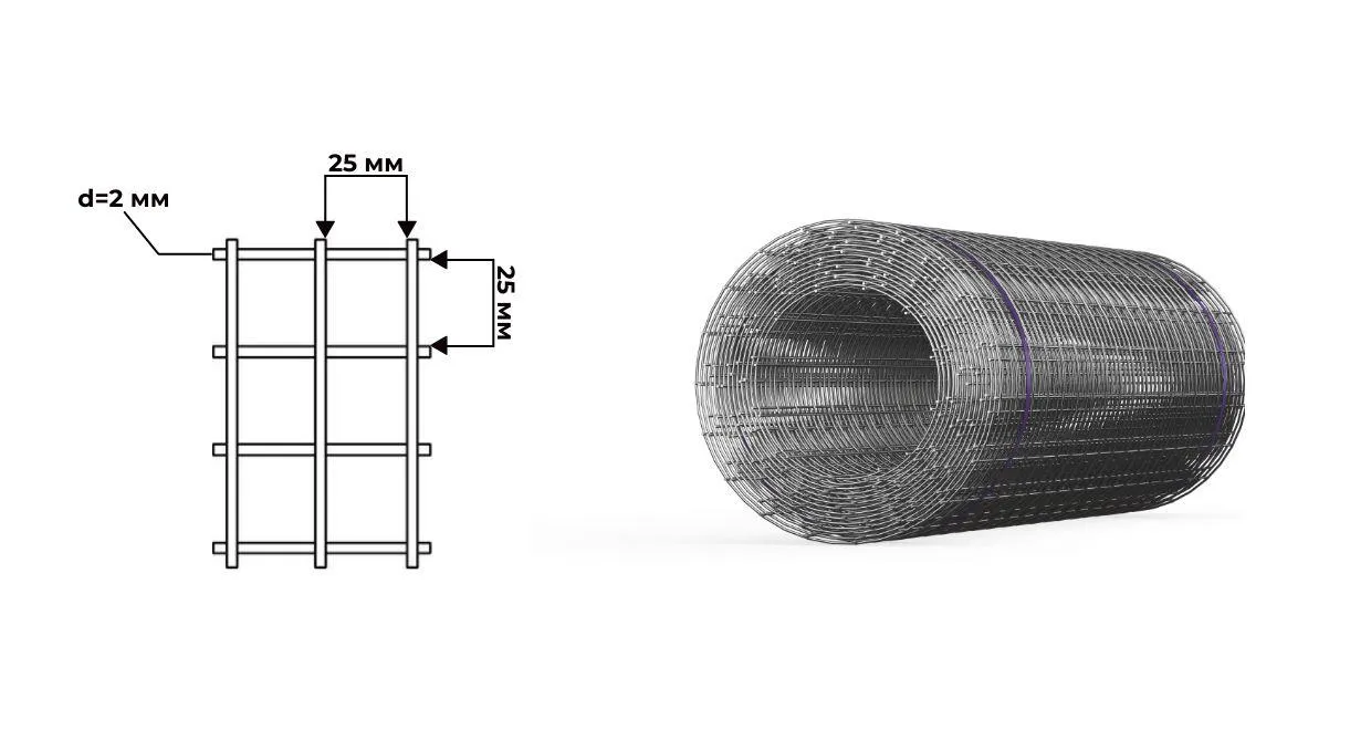 Сетка сварная оцинкованная 25х25 мм толщина 2 мм 