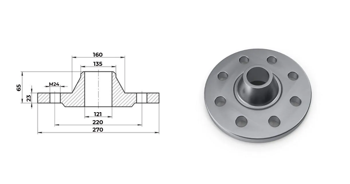 Фланец нержавеющий воротниковый Ду 125 Ру 25 тип 11 ГОСТ 33259-15 AISI 321 (12Х18Н10Т) 