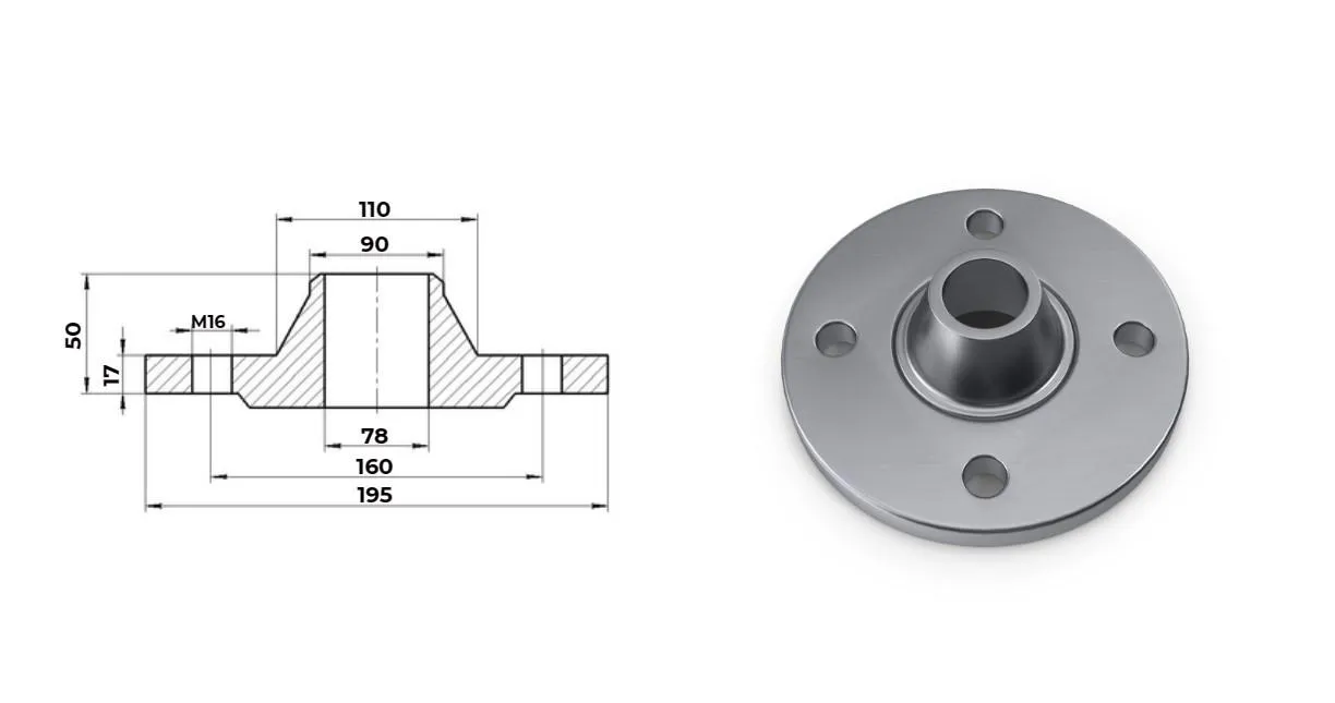 Фланец нержавеющий воротниковый Ду 80 Ру 16 тип 11 ГОСТ 33259-15 AISI 321 (12Х18Н10Т) 