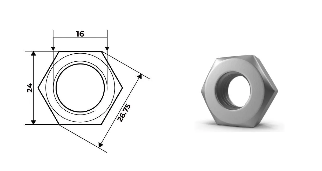 Гайка нержавеющая А4 М16 DIN 934 
