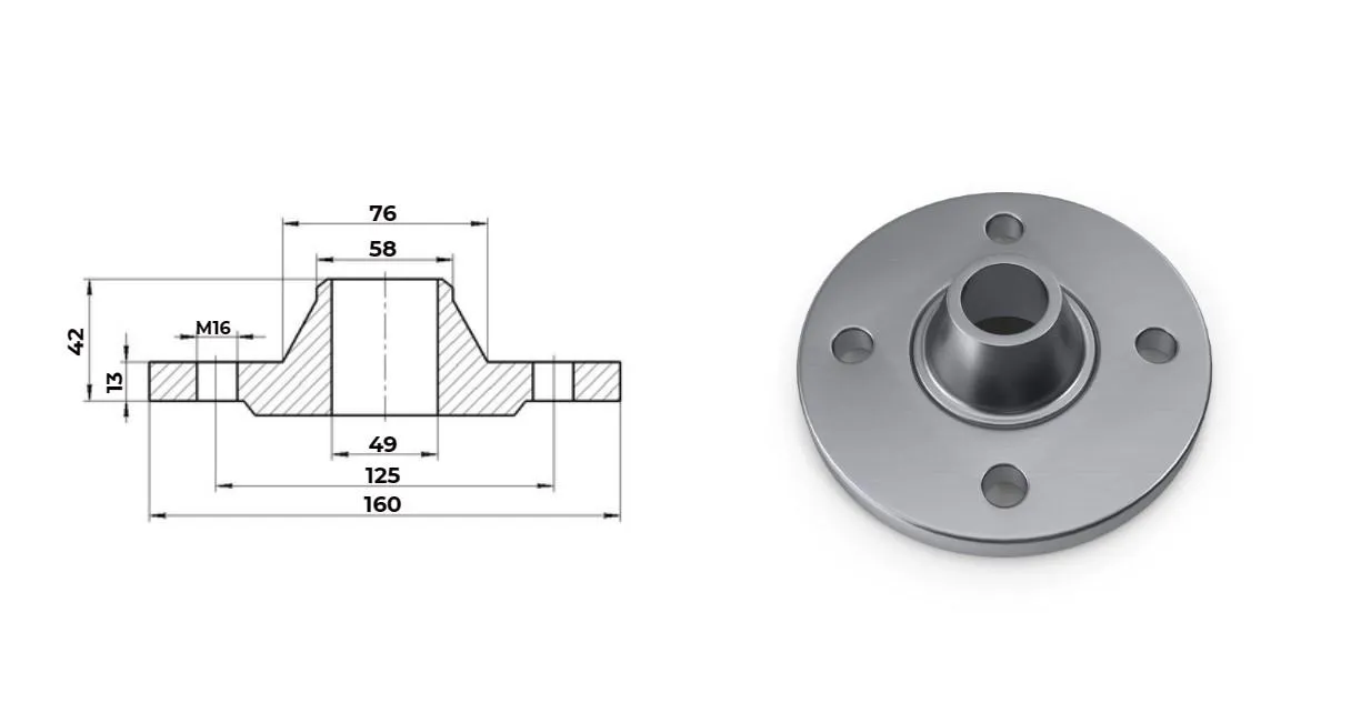 Фланец нержавеющий воротниковый Ду 50 Ру 10 тип 11 ГОСТ 33259-15 AISI 321 (12Х18Н10Т) 