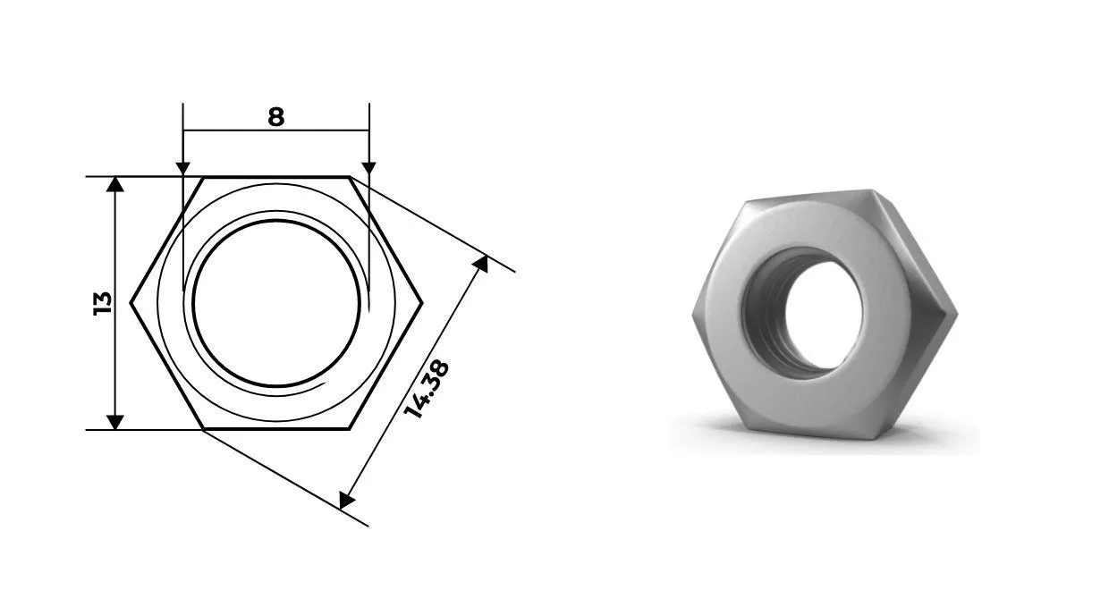 Гайка нержавеющая А2 М8 DIN 934 