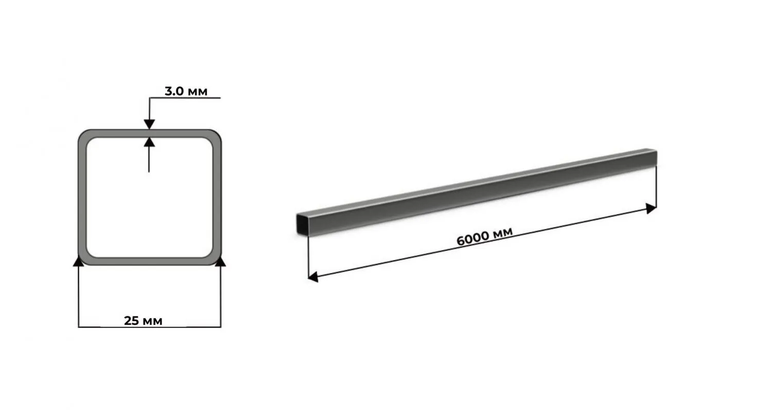 труба нержавеющая квадратная 25х3 AISI 304 (08Х18Н10) матовая 