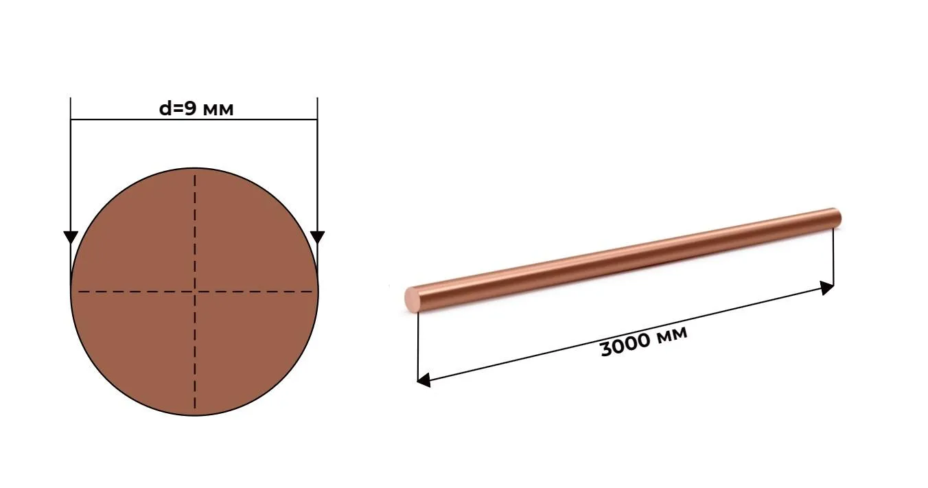 Медный круг пруток М1 9 мм ГОСТ 1535 твердый 