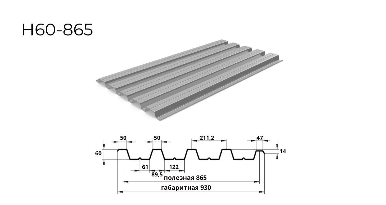 профнастил Н60 0,7 мм ширина 865 мм оцинкованный 
